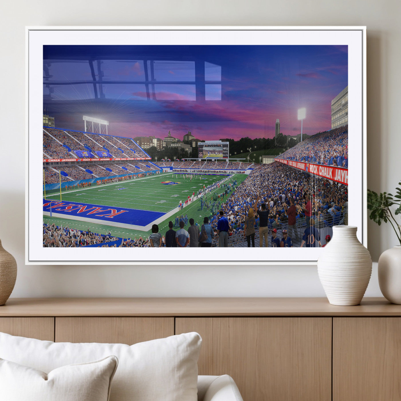 MGC-FP-36x24 - University of Kansas Jayhawks Football Team Print Canvas- Lawrence Kansas Memorial Stadium Wall Art