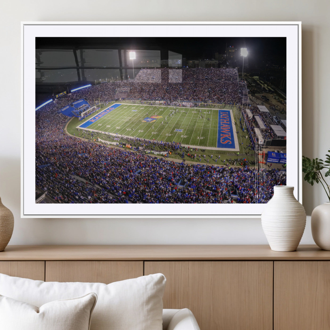 MGC-FP-36x24 - University of Kansas Jayhawks Football Team Print - Lawrence Kansas Memorial Stadium Wall Art Canvas