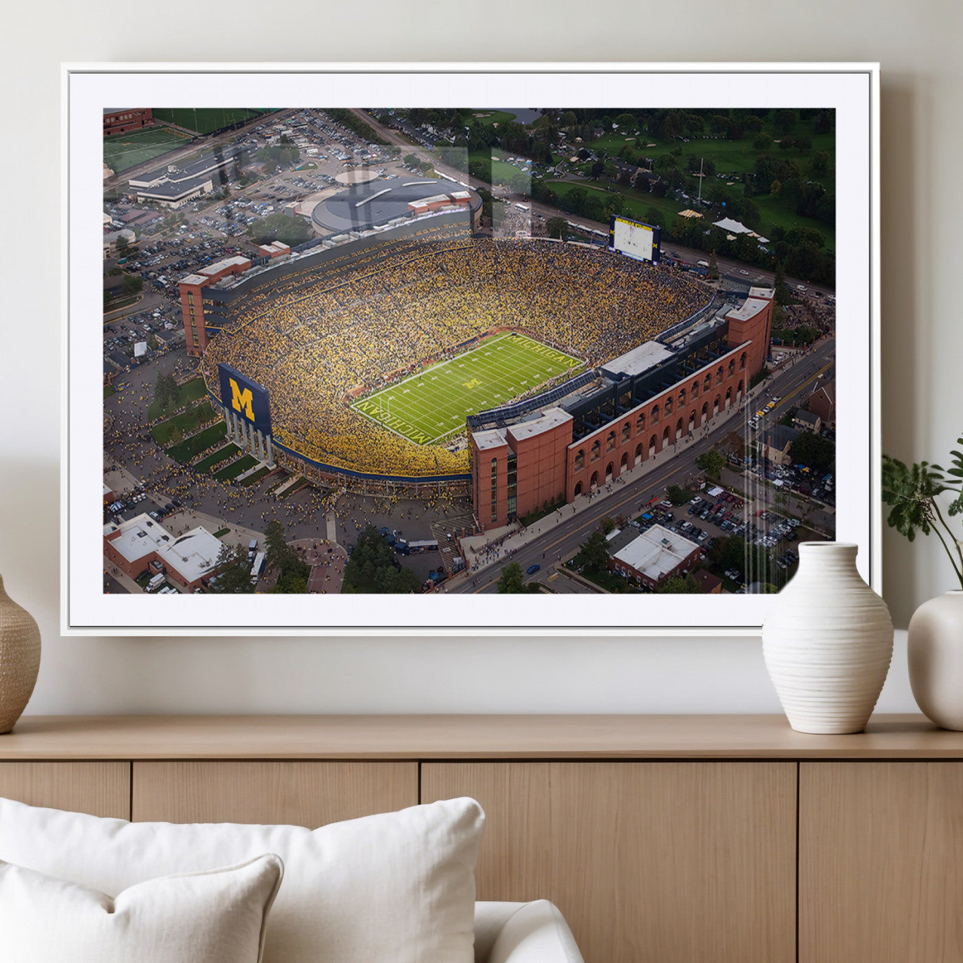 MGC-FP-36x24 - University of Michigan Wolverines Football Team Print - Ann Arbor Michigan Stadium Wall Art Canvas