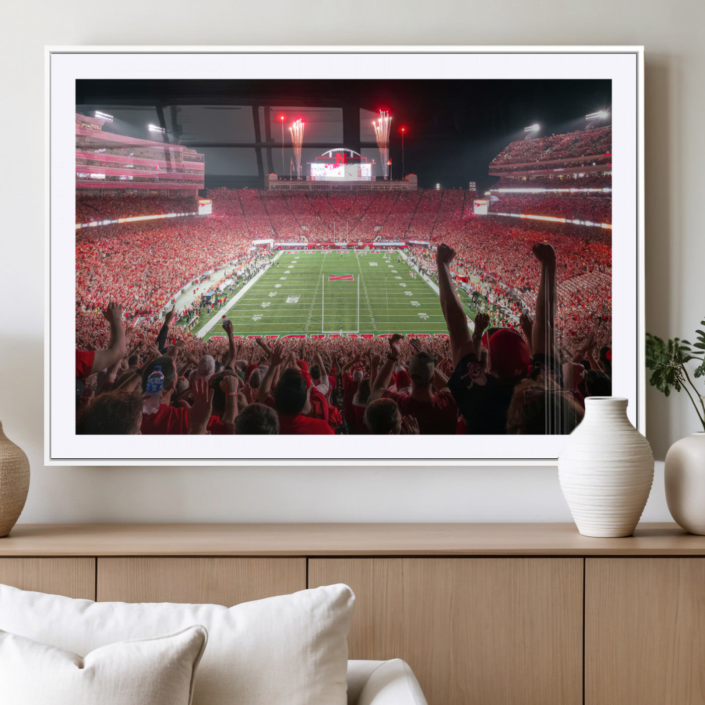 MGC-FP-36x24 - University of Nebraska Cornhuskers Football Team Print - Lincoln Memorial Stadium Wall Art Canvas