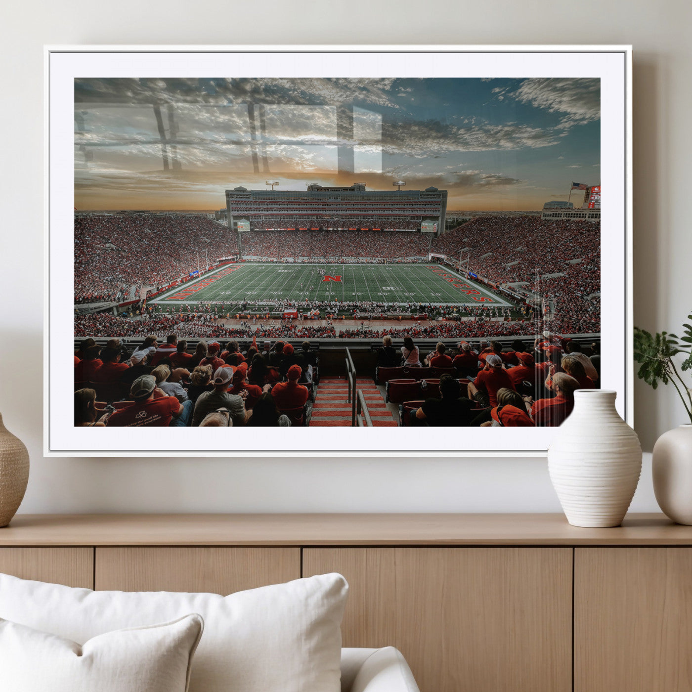 MGC-FP-36x24 - University of Nebraska Cornhuskers Football Team Print - Lincoln Memorial Stadium Art Canvas Print