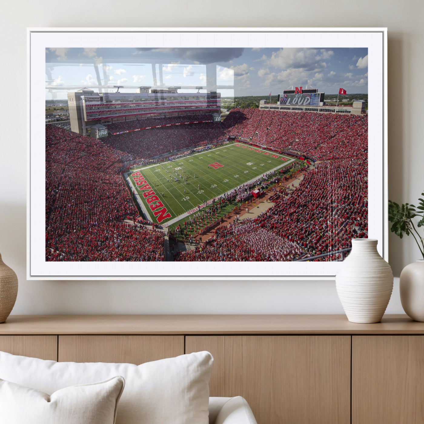 MGC-FP-36x24 - University of Nebraska Cornhuskers Football Team Print - Lincoln Memorial Stadium Wall Art Canvas