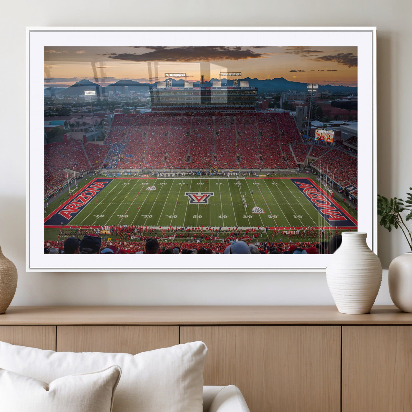 MGC-FP-36x24 - Framed Arizona Wildcats Football Team Print - Tucson Arizona Stadium Wall Art Canvas Print
