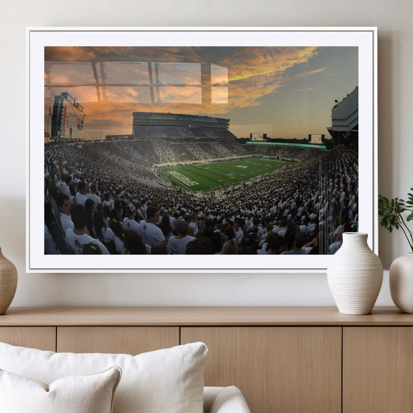 MGC-FP-36x24 - Michigan State Spartans Football Team Print - East Lansing Spartan Stadium Wall Art Canvas Print