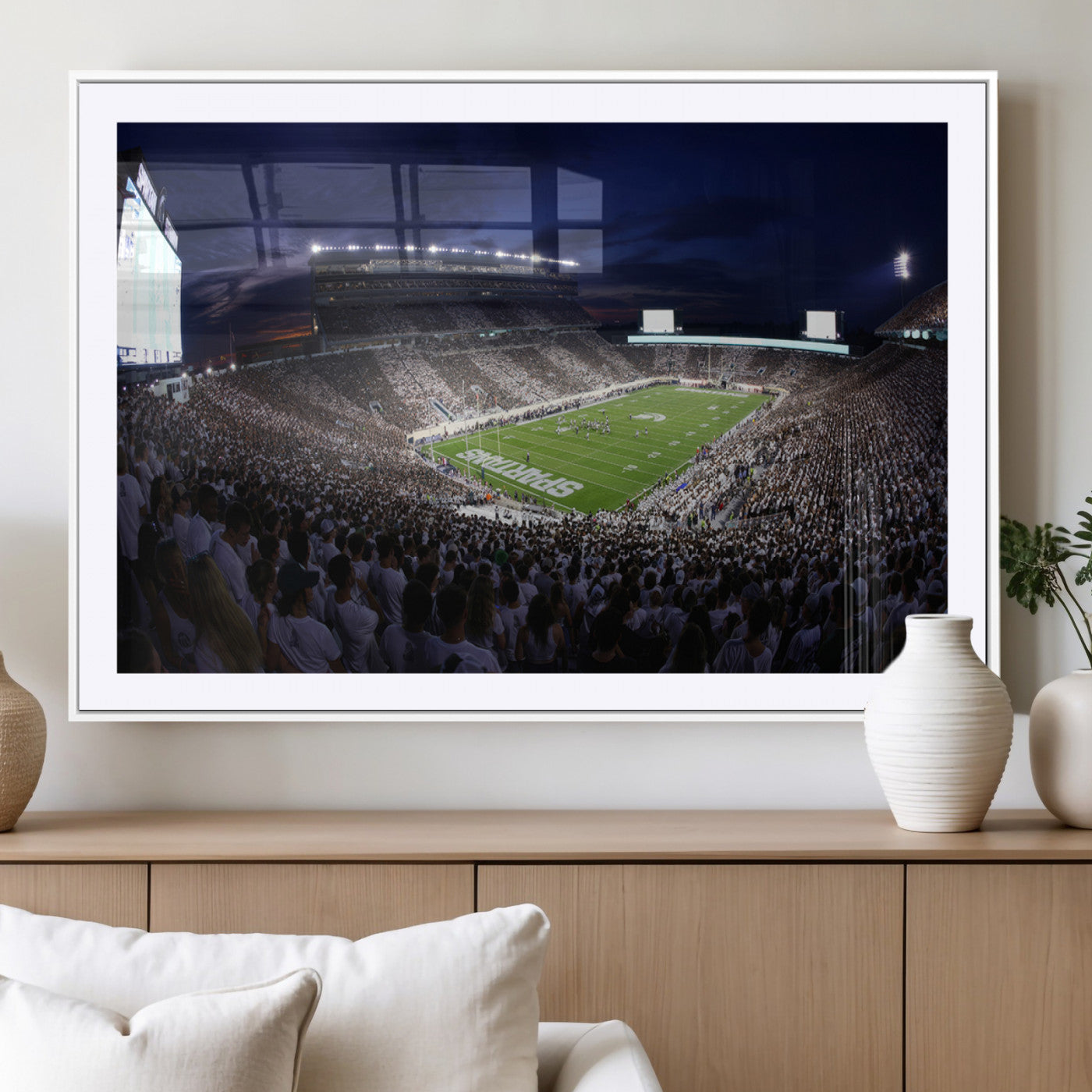 MGC-FP-36x24 - Michigan State Spartans Canvas, Framed Football Team Print - East Lansing Spartan Stadium Wall Art