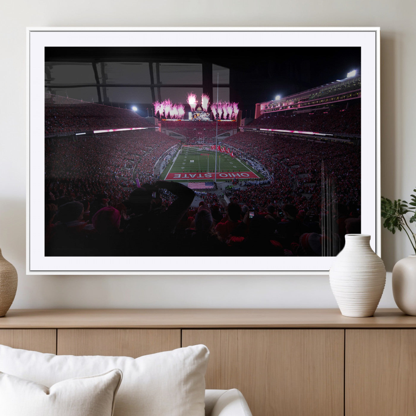 MGC-FP-36x24 - Ohio State University Buckeyes Football Team Print - Columbus Ohio Stadium Wall Art Canvas Print
