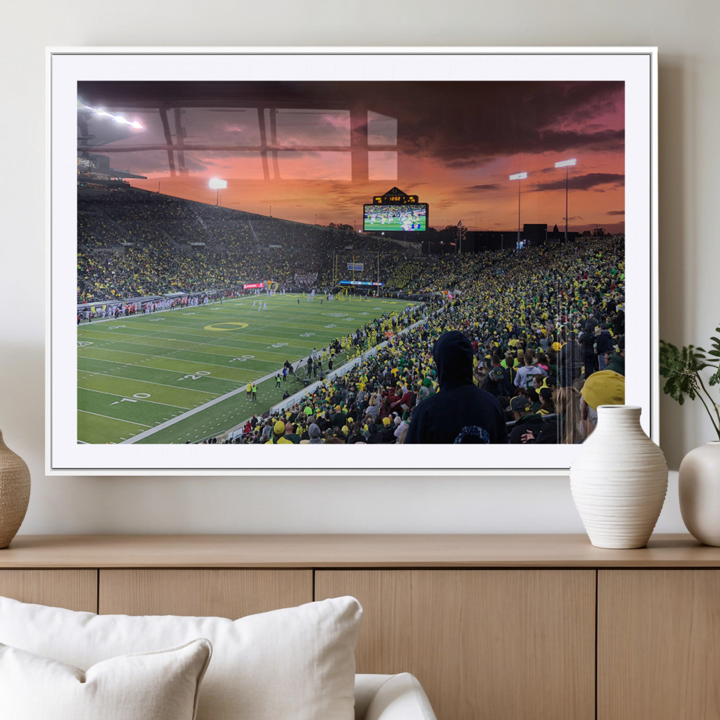 MGC-FP-36x24 - Eugene Autzen Stadium Canvas Wall Art Print – Sunset Over Iconic Football Field Wall Decor for Home