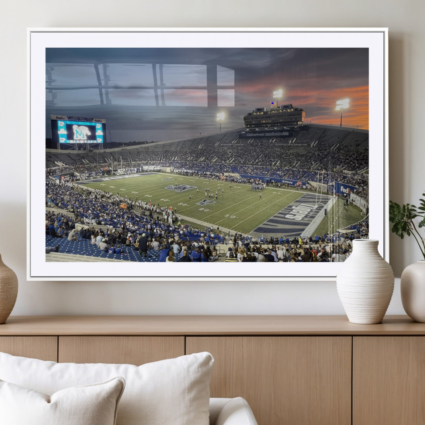 64409-MGC-FP-36x24_White-Memphis Tigers Football Team Print - Memphis Simmons Bank Liberty Stadium Wall Art Canvas Print