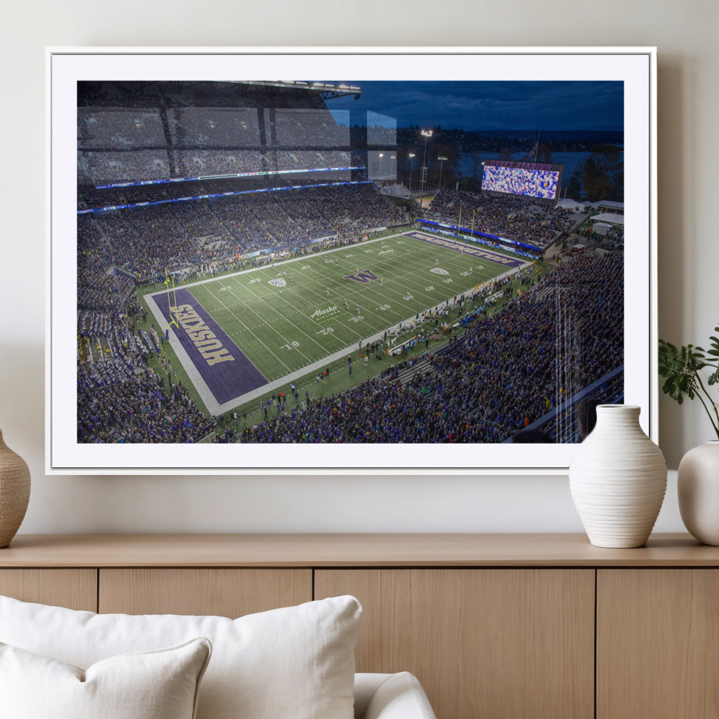 MGC-FP-36x24 - The University of Washington Huskies Football Team Print - Seattle Husky Stadium Wall Art Canvas