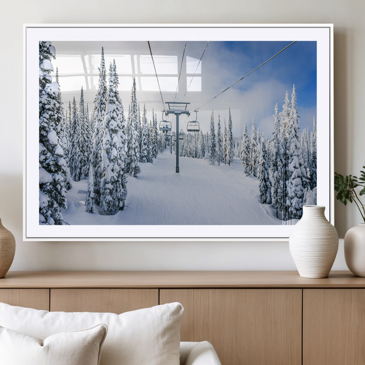 MGC-FP-36x24 - Winter Ski Lift Wall Art Print - Landscape Wall Art | Snowy Mountain Adventure | Perfect for Cabin