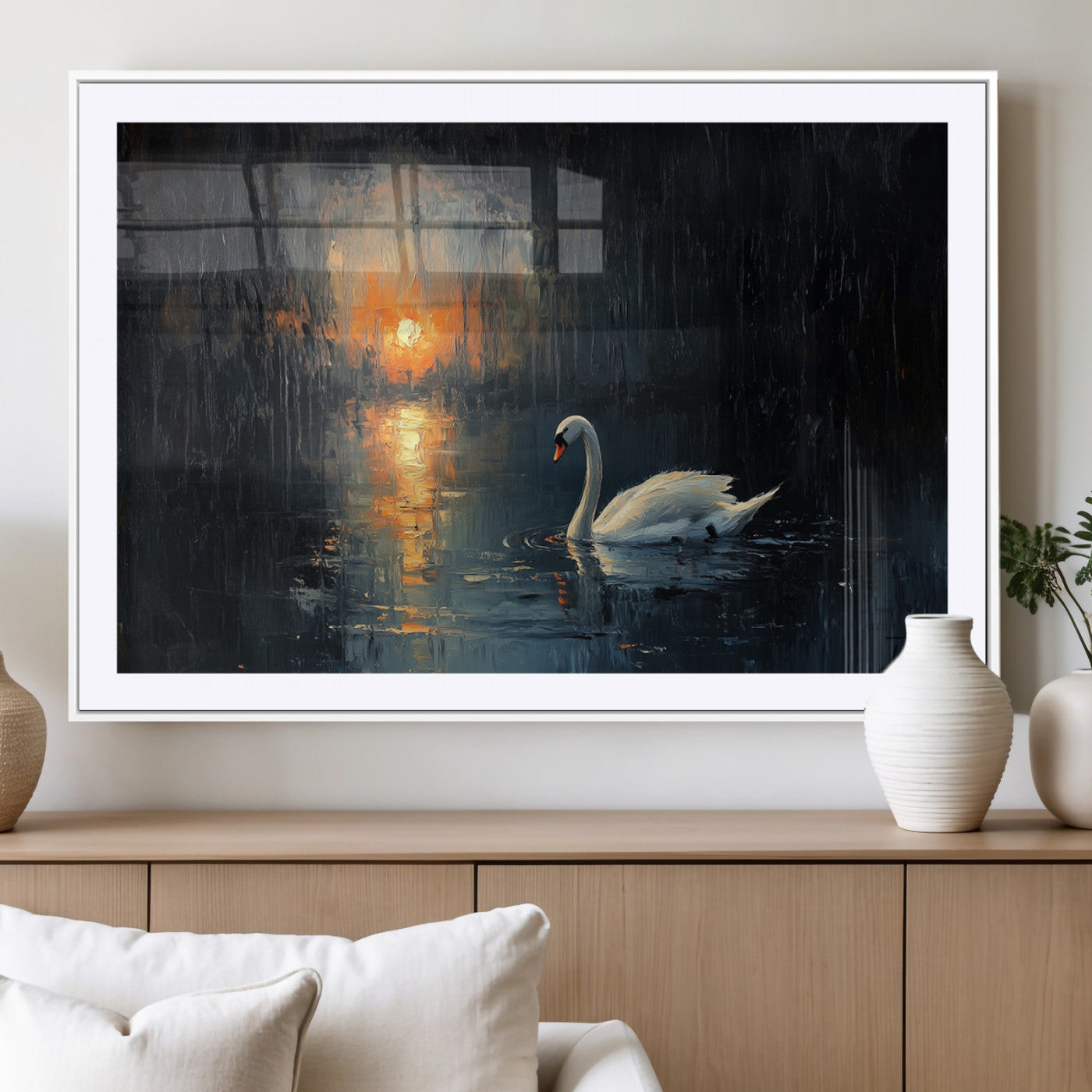 MGC-FP-36x24 - Abstract Swan on Water Wall Art Canvas Print - Elegant Nature Scene for Modern Home Decor