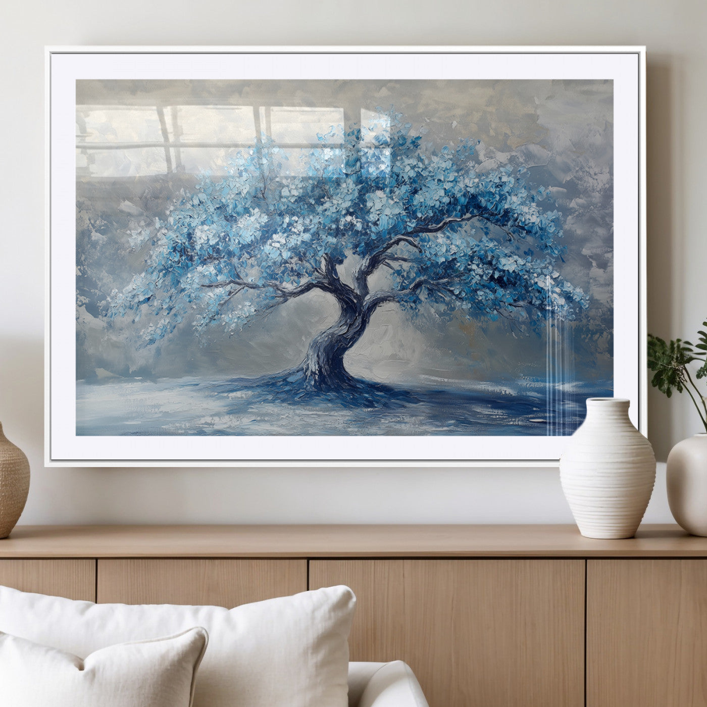 MGC-FP-36x24 - Abstract Blue Tree Art Canvas Print, Majestic Tree Wall Art Print for Farmhouse Decor