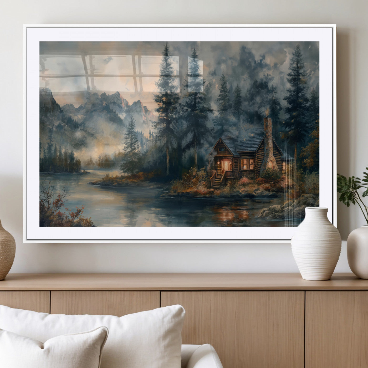 MGC-FP-36x24 - Rustic Cabin Woods Wall Art Print | Lake in a Forest Canvas Print | Cabin, Lodge, and Farmhouse