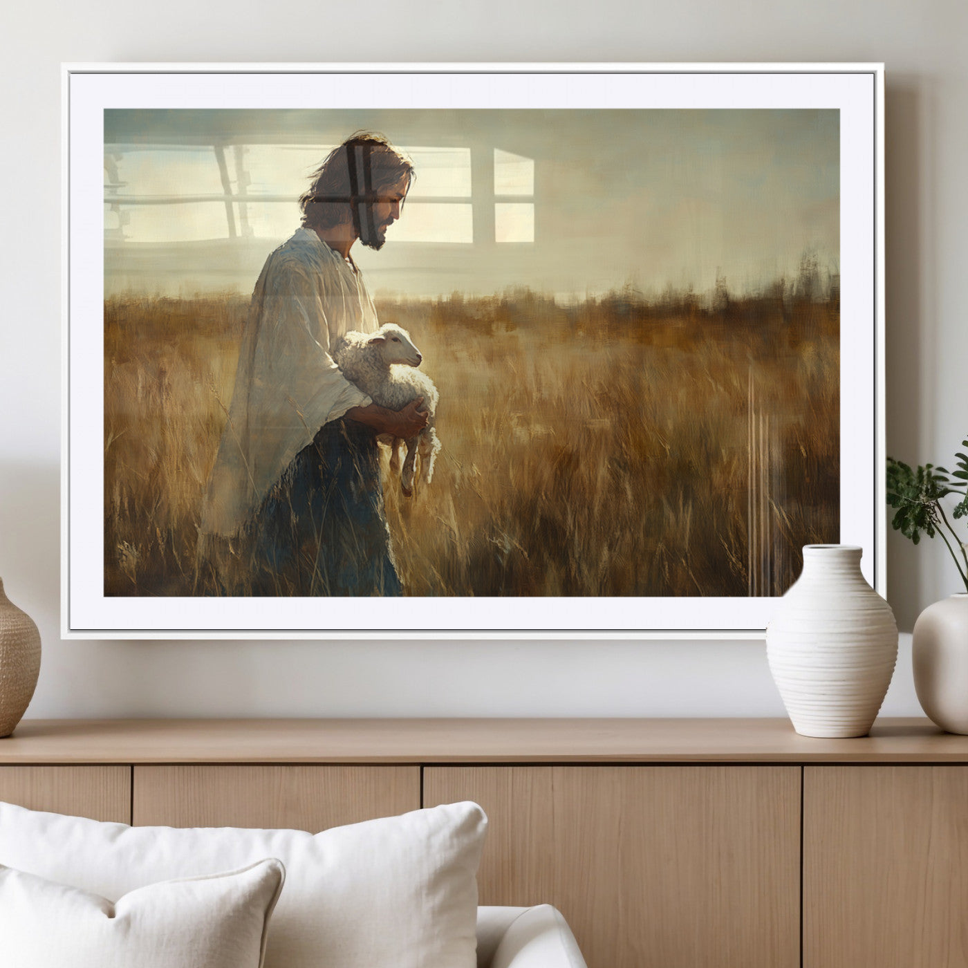 MGC-FP-36x24 - Jesus the Good Shepherd Wall Art Canvas Print - Inspirational Christian Religious Print for Prayer