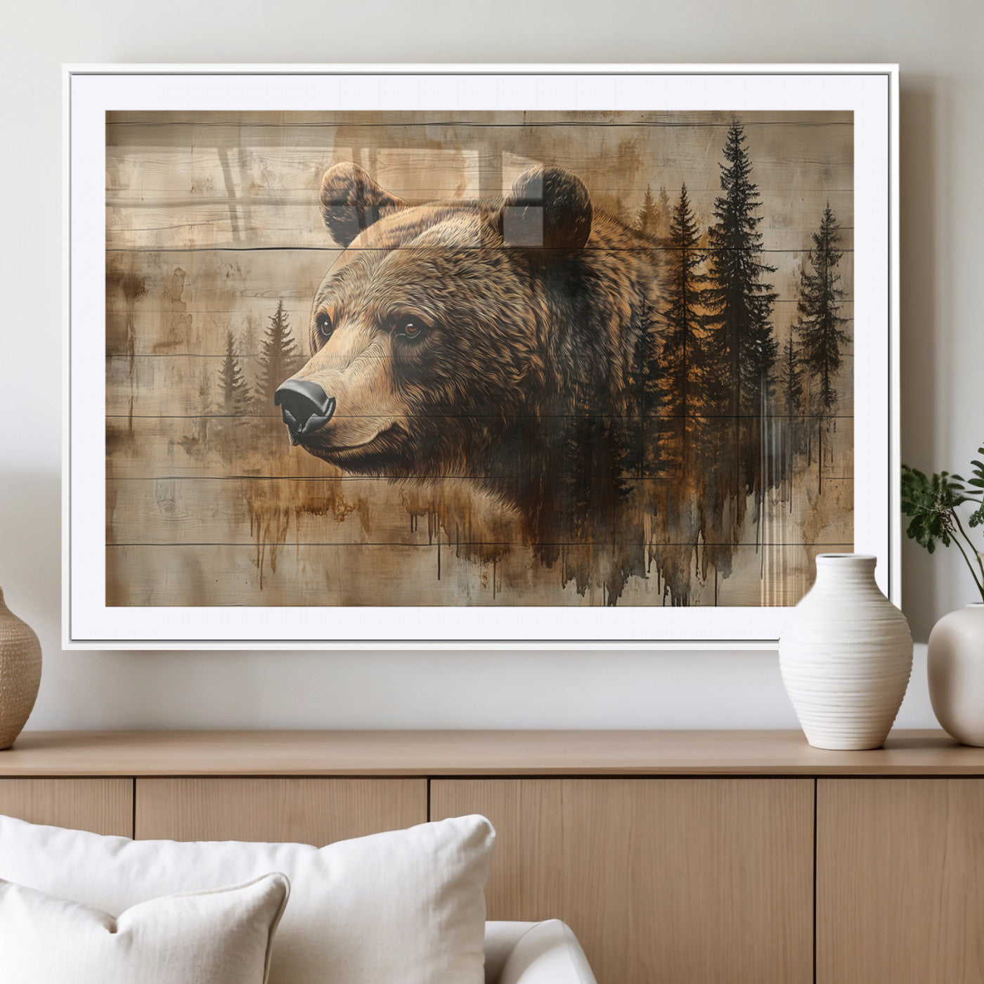 MGC-FP-36x24 - Rustic Grizzly Bear Wall Art, Abstract Grizzly 399 Bear Wall Art Canvas Print - Woodland Wildlife