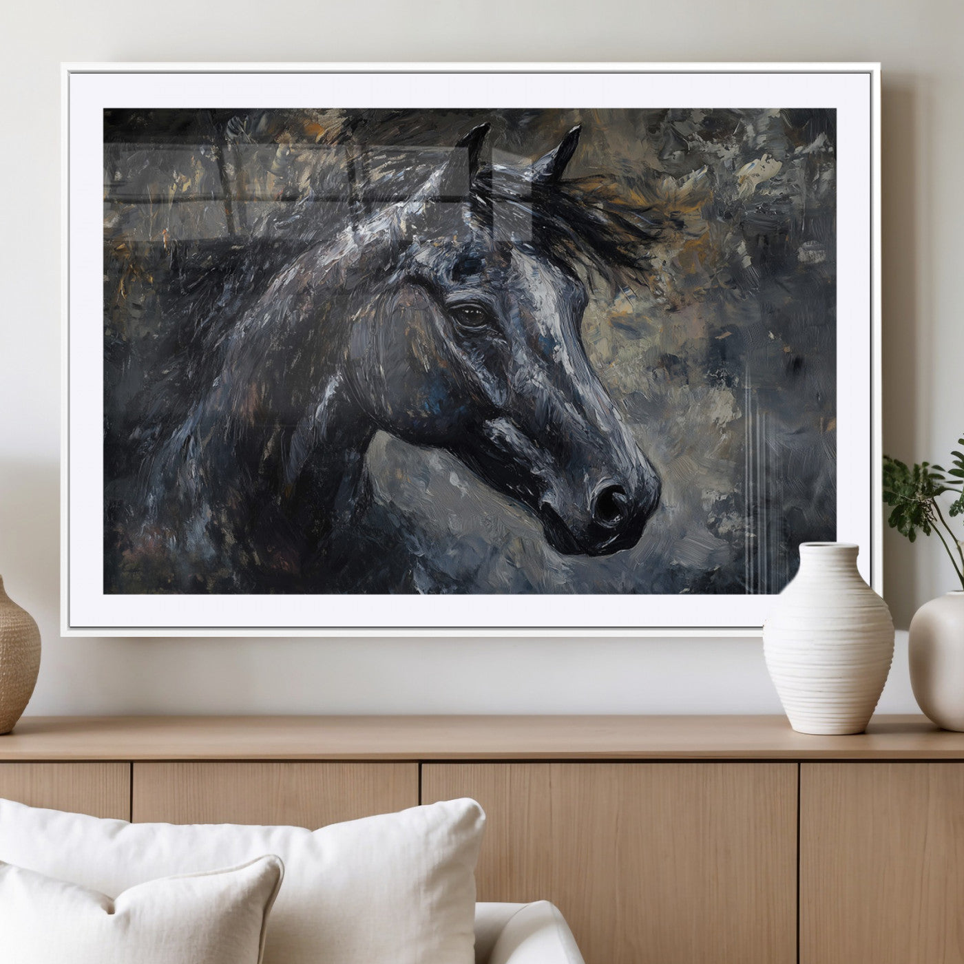 MGC-FP-36x24 - Large Abstract Horse Wall Art Canvas Print | Farmhouse Wall Decor | Rustic Horse Art | Western Cabin