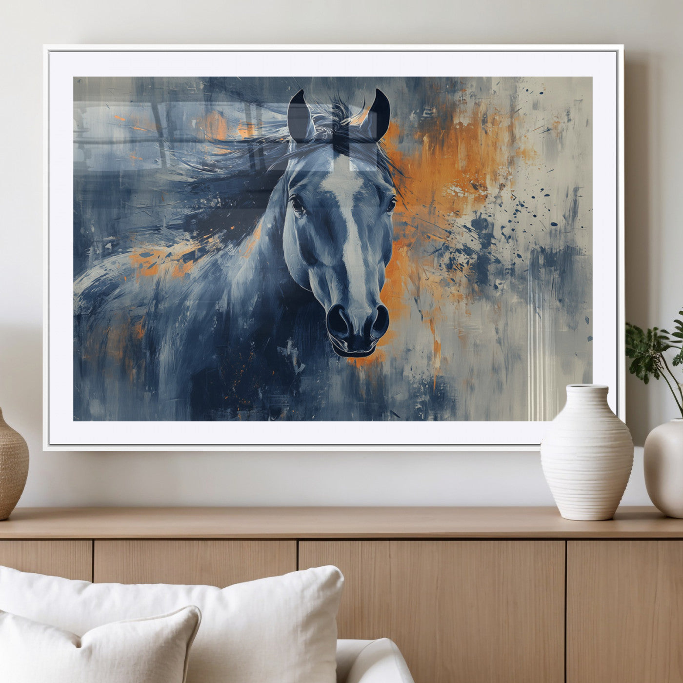 MGC-FP-36x24 - Abstract Blue Horse Wall Art Print Canvas | Horse Wall Art Print | Western Decor for Farmhouse |