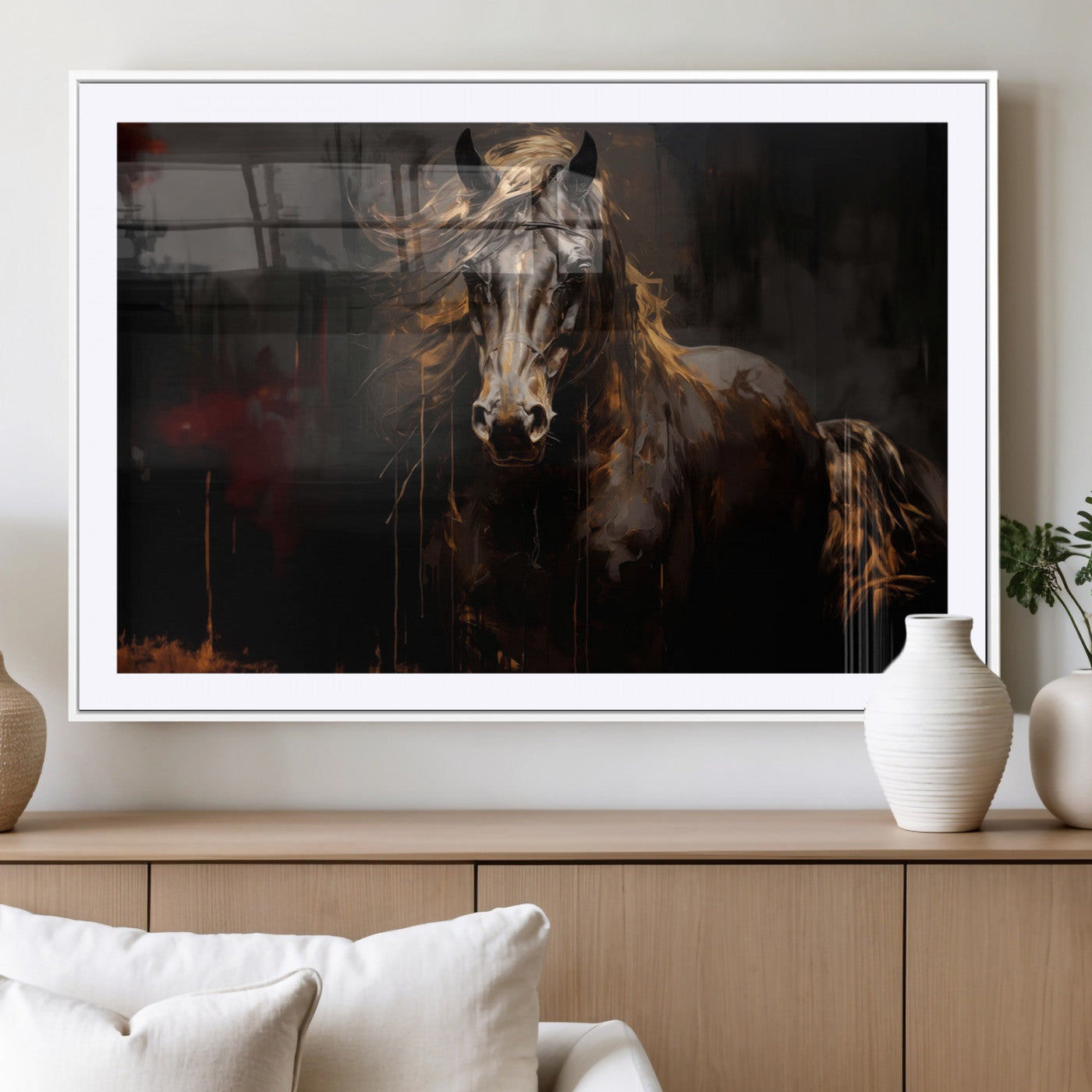 MGC-FP-36x24 - Abstract Black Horse Canvas Print for Farmhouse Wall Art | Abstract Equine Wall Art | Western Decor