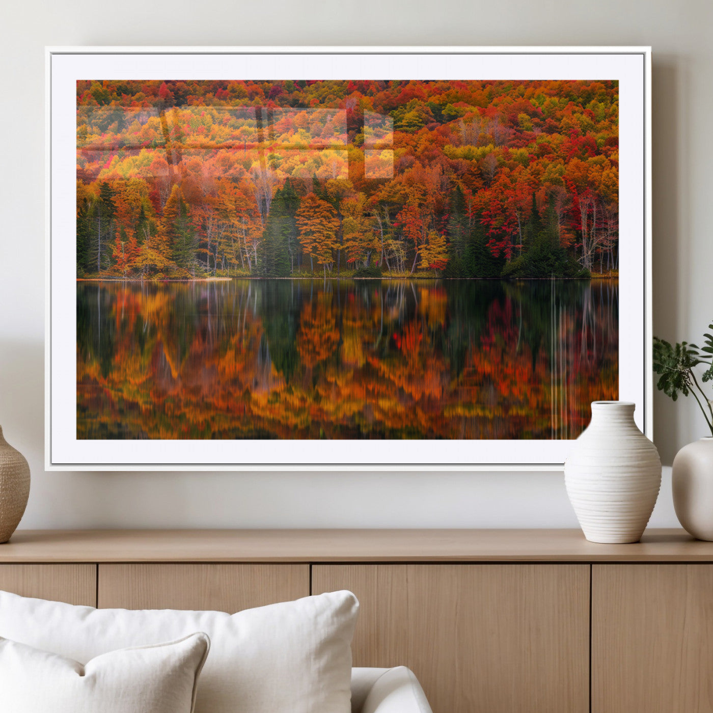 MGC-FP-36x24 - Fall Foliage Wall Art - Autumn Reflection Canvas Print, Stunning Fall Foliage Wall Art, Serene Lake