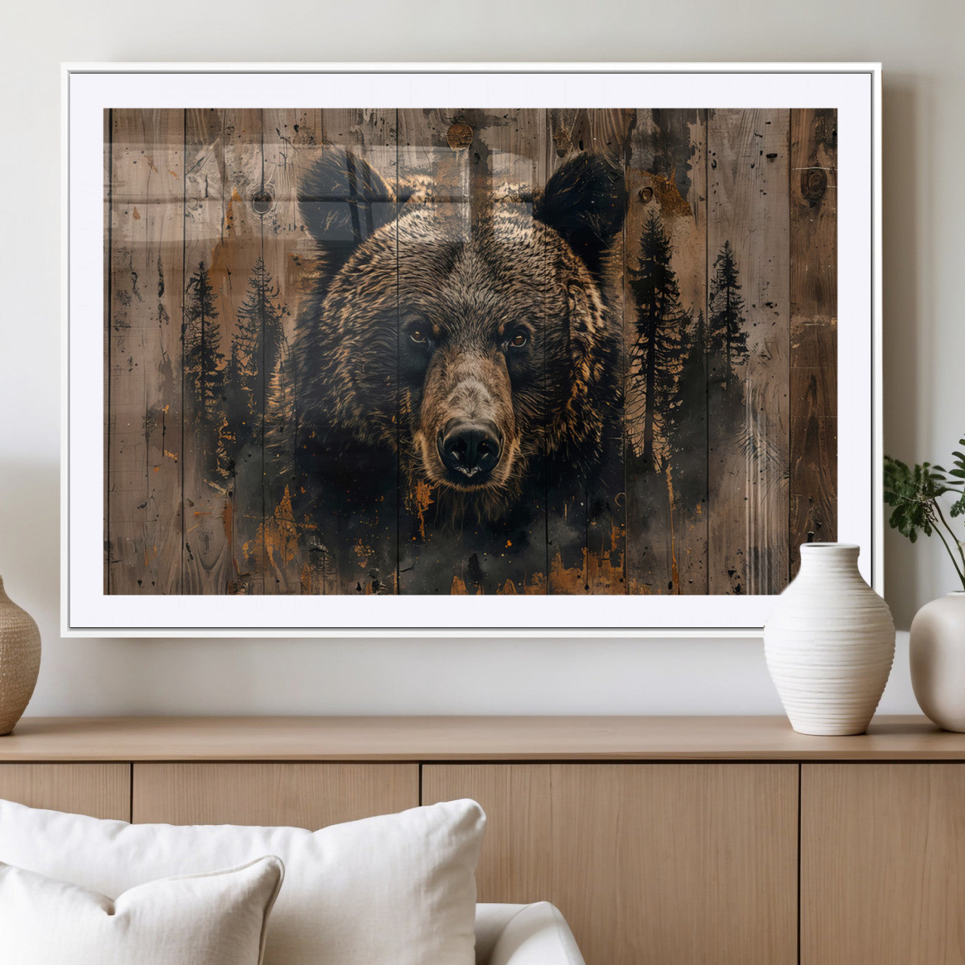MGC-FP-36x24 - Rustic Grizzly 399 Wall Art | Triptych Canvas Print | Rustic Cabin Wall Decor | Perfect for