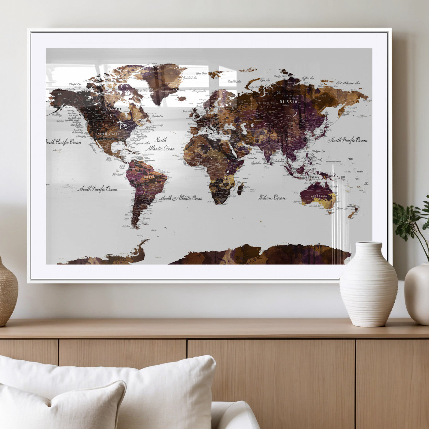 50611-MGV-CV-36X24 - Push Pin World Map Canvas Print – Framed Wall Art for Couples to Track Their Travels – Anniversary