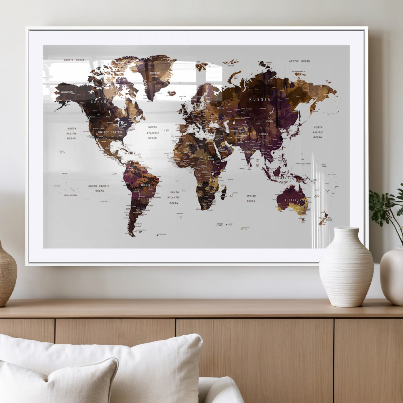 MGC-FP-36x24 - Push Pin World Map Canvas Print – Framed Wall Art for Couples to Track Their Travels – Anniversary