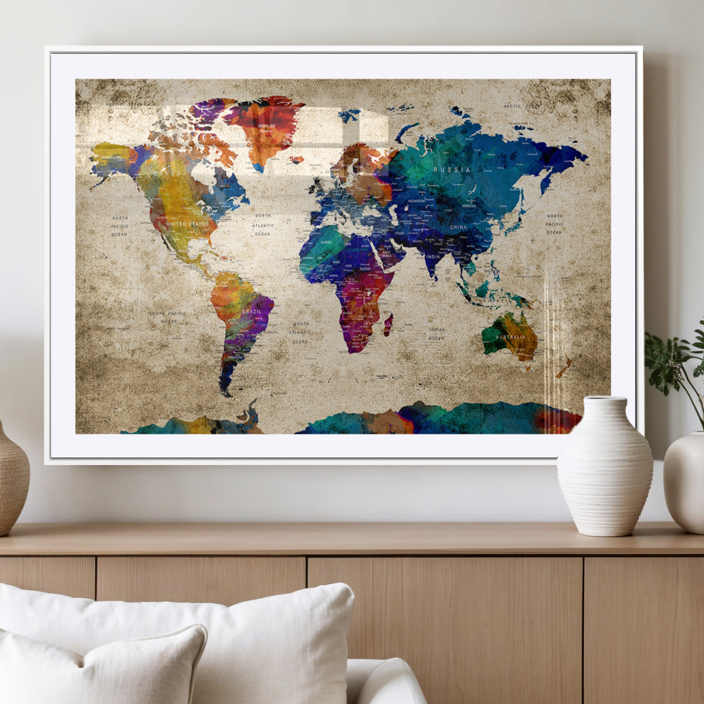MGC-FP-36x24 - Push Pin World Map Canvas Print – Framed Wall Art for Couples to Track Their Travels – Anniversary