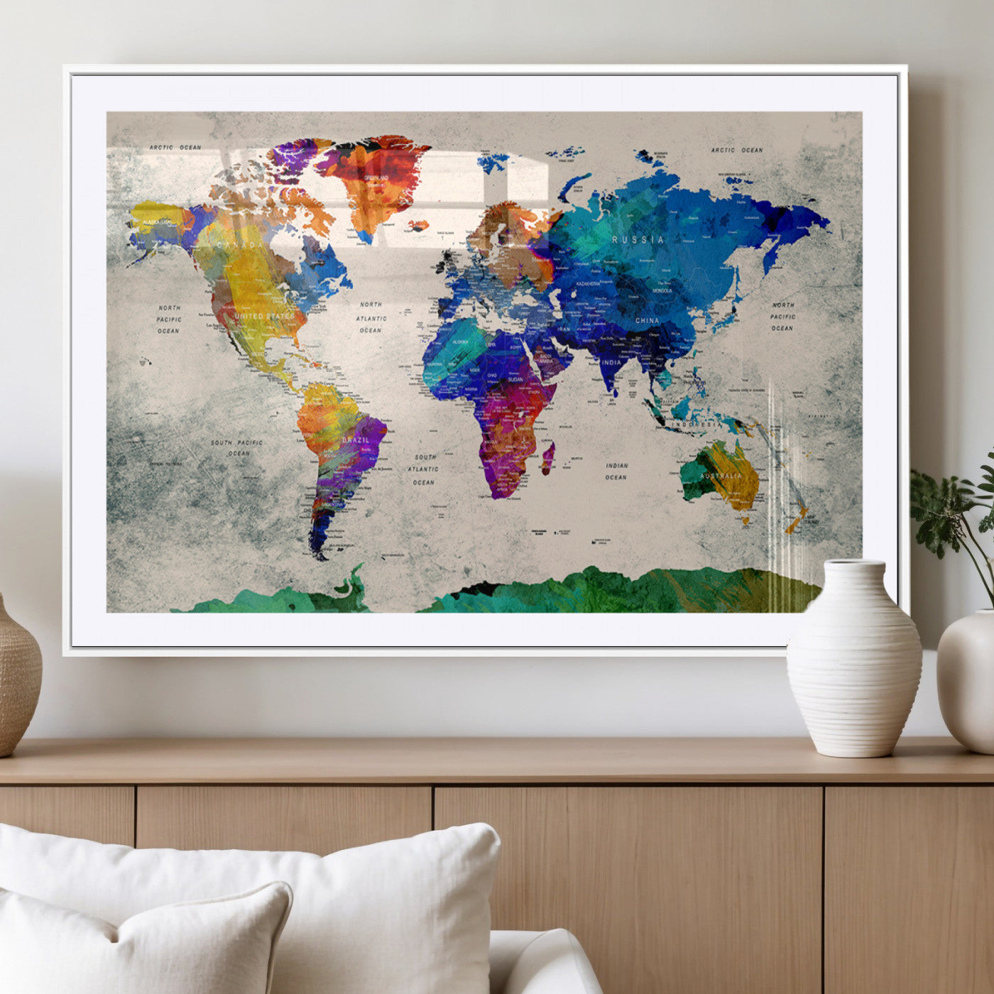 MGC-FP-36x24 - Push Pin World Map Canvas Print – Framed Wall Art for Couples to Track Their Travels – Anniversary