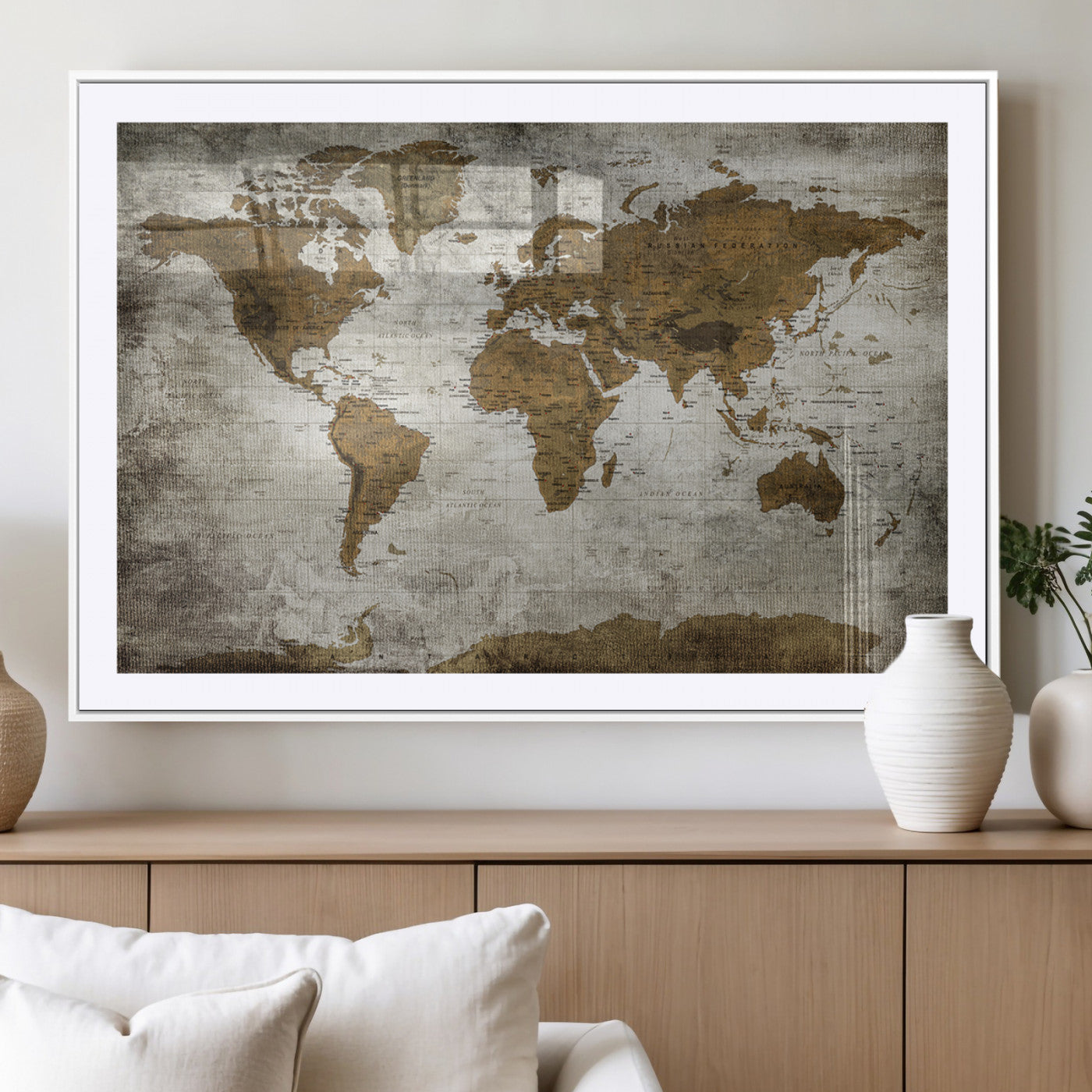 MGC-FP-36x24 - Push Pin World Map Canvas Print – Framed Wall Art for Couples to Track Their Travels – Anniversary