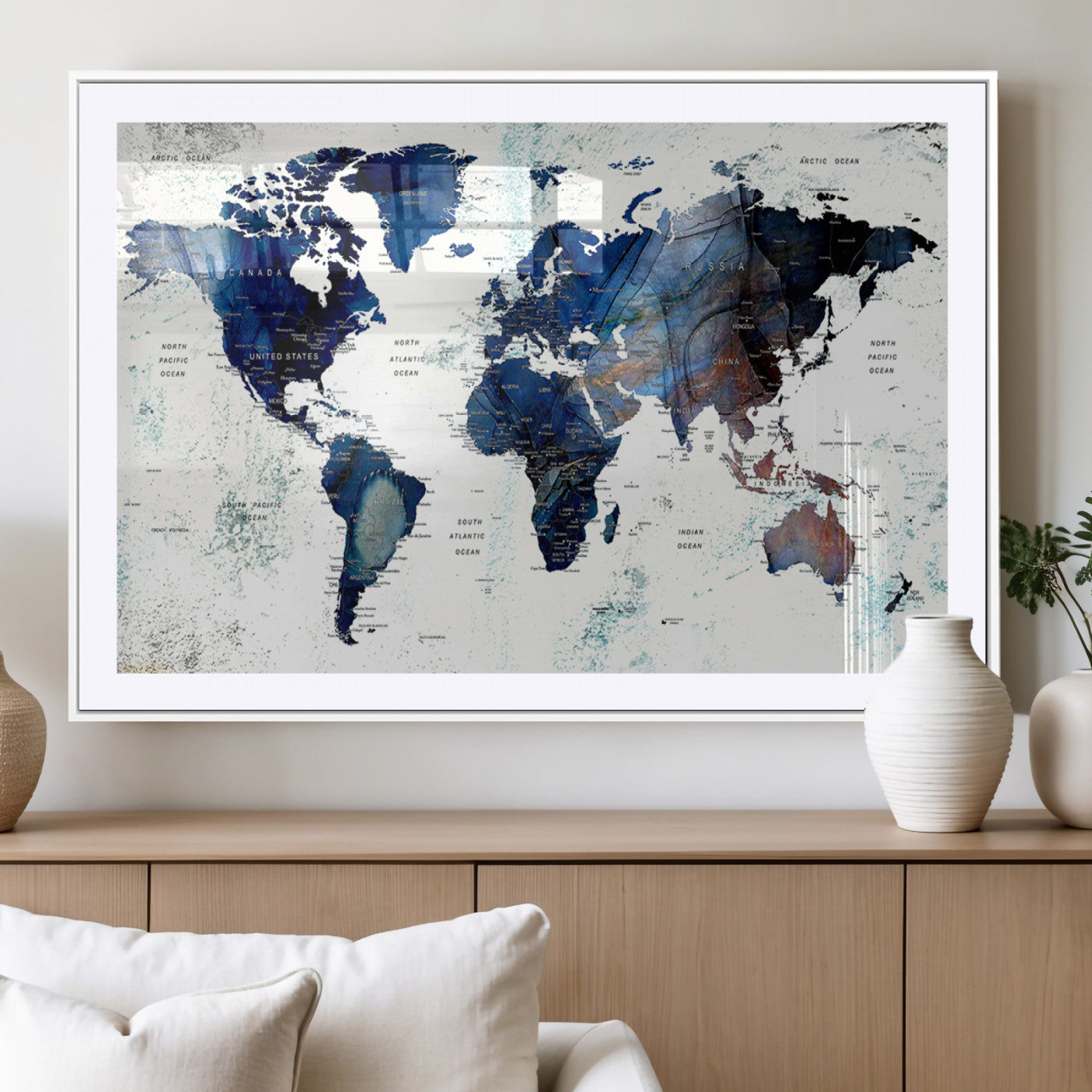 MGC-FP-36x24 - Push Pin World Map Canvas Print – Framed Wall Art for Couples to Track Their Travels – Anniversary