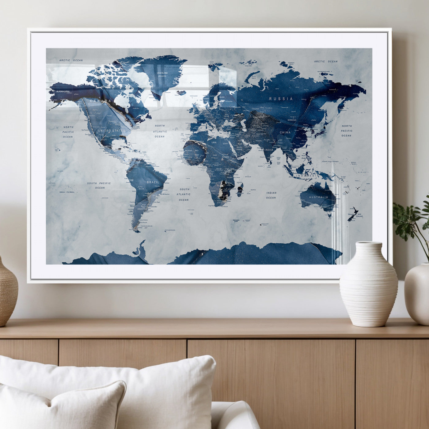 MGC-FP-36x24 - Push Pin World Map Canvas Print – Framed Wall Art for Couples to Track Their Travels – Anniversary