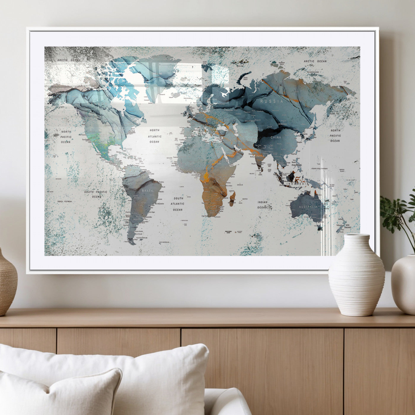 MGC-FP-36x24 - Push Pin World Map Canvas Print – Framed Wall Art for Couples to Track Their Travels – Anniversary
