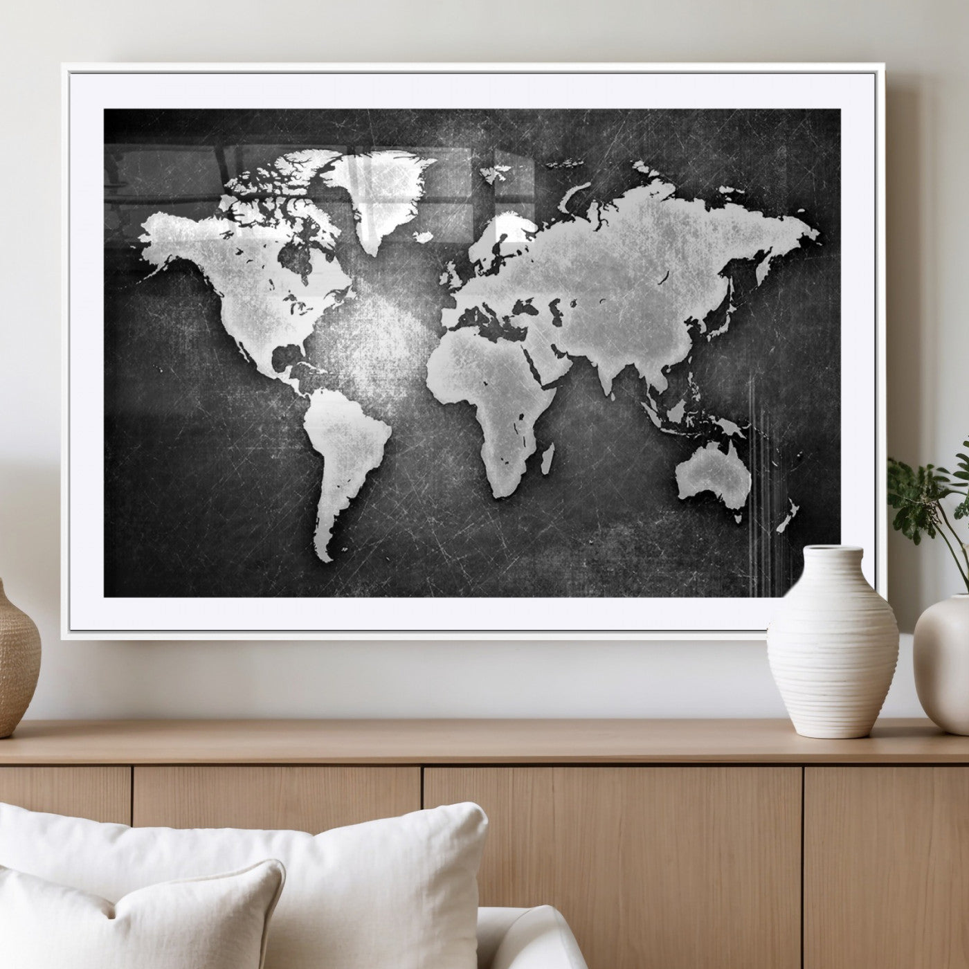 MGC-FP-36x24 - Push Pin World Map Canvas Print – Framed Wall Art for Couples to Track Their Travels – Anniversary