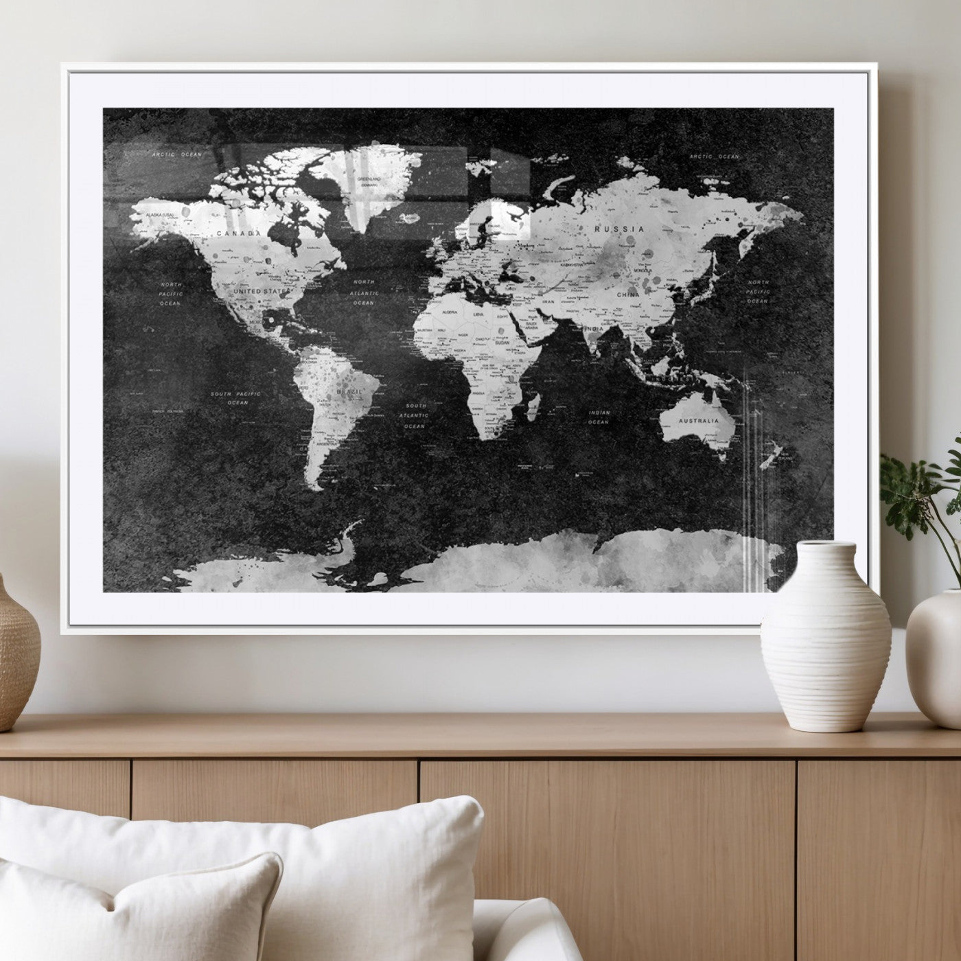 MGC-FP-36x24 - Push Pin World Map Canvas Print – Framed Wall Art for Couples to Track Their Travels – Anniversary