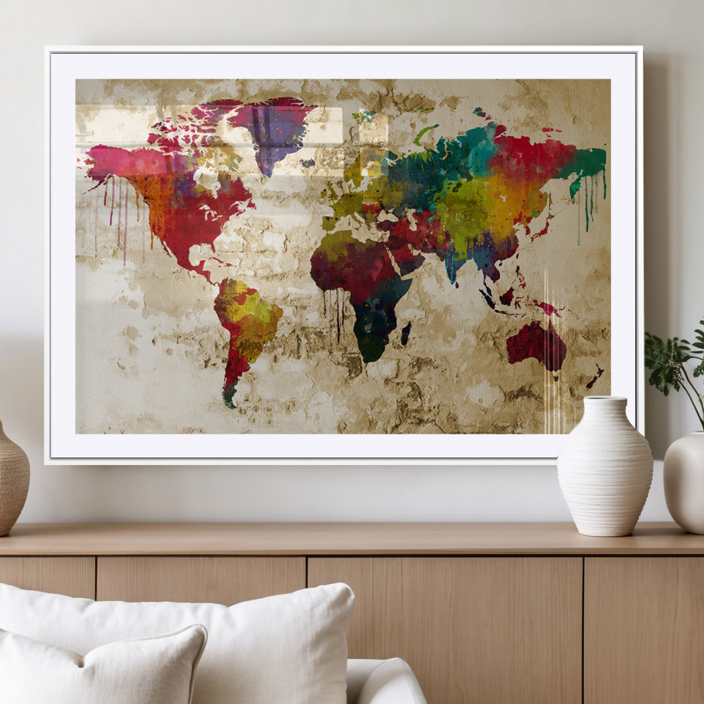 MGC-FP-36x24 - Push Pin World Map Canvas Print – Framed Wall Art for Couples to Track Their Travels – Anniversary