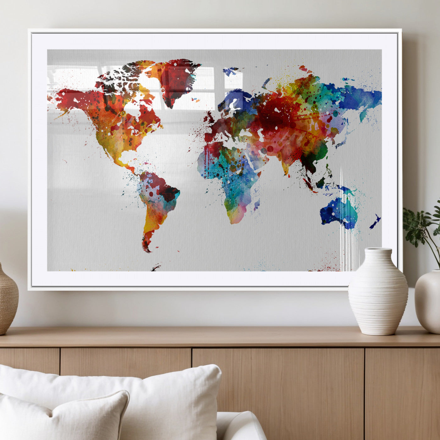 MGC-FP-36x24 - Push Pin World Map Canvas Print – Framed Wall Art for Couples to Track Their Travels – Anniversary