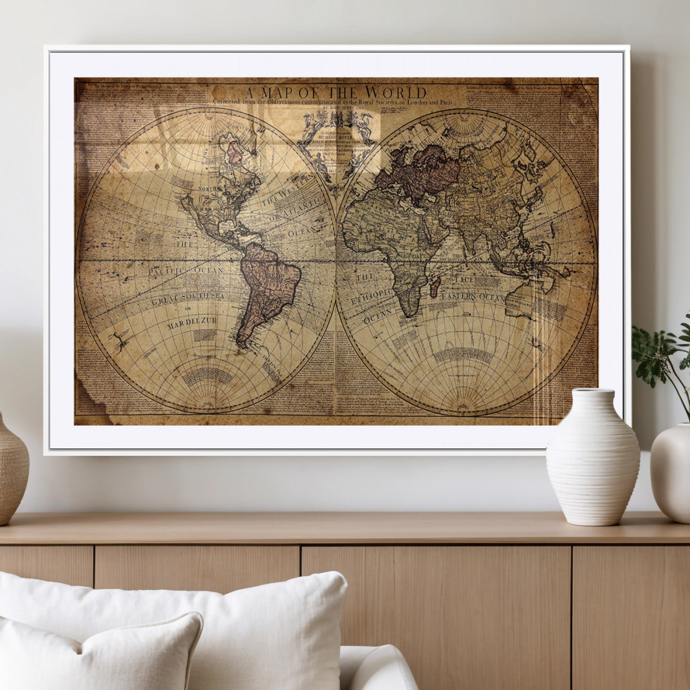 MGC-FP-36x24 - Push Pin World Map Canvas Print – Framed Wall Art for Couples to Track Their Travels – Anniversary