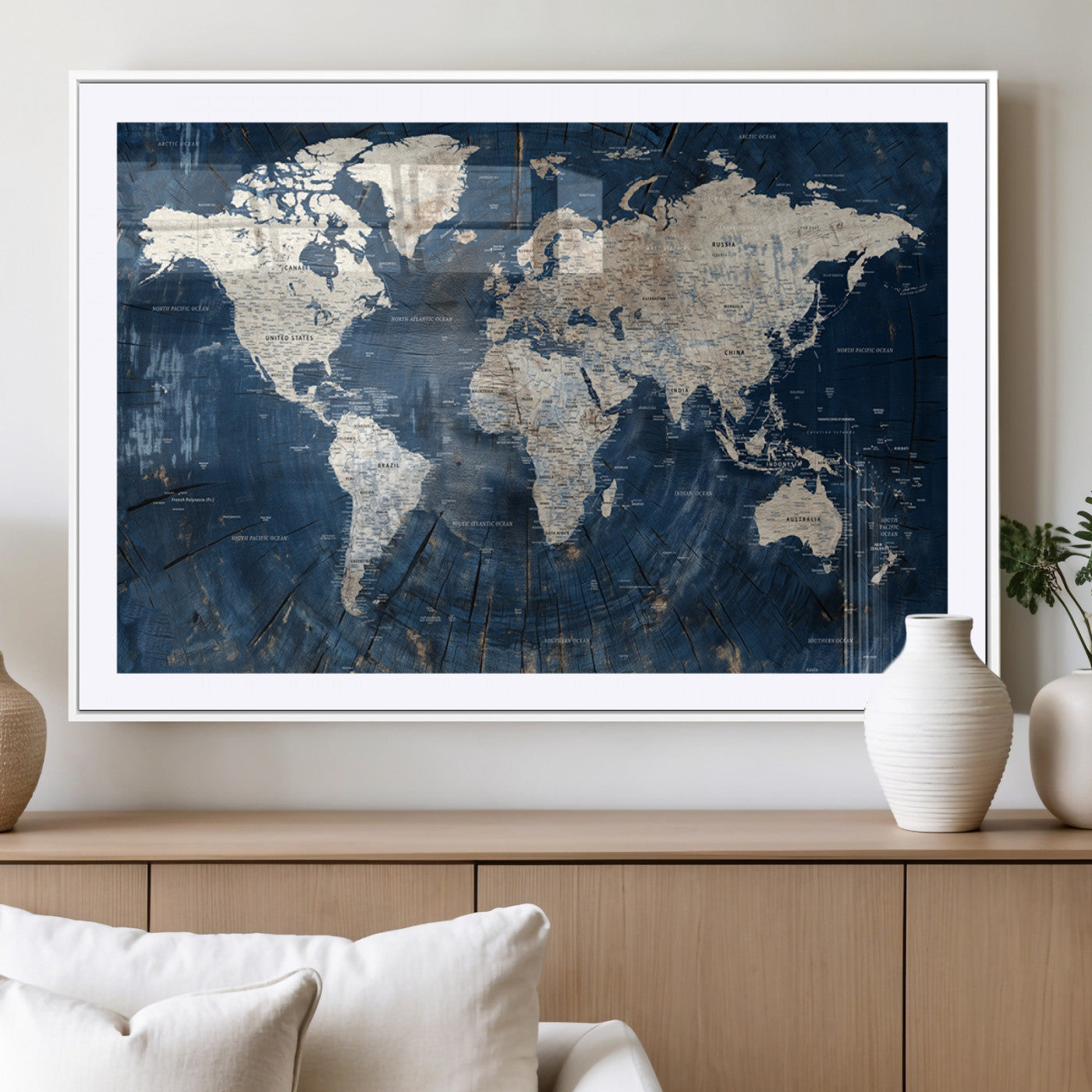 MGC-FP-36x24 - Push Pin World Map Canvas Print – Framed Wall Art for Couples to Track Their Travels – Anniversary