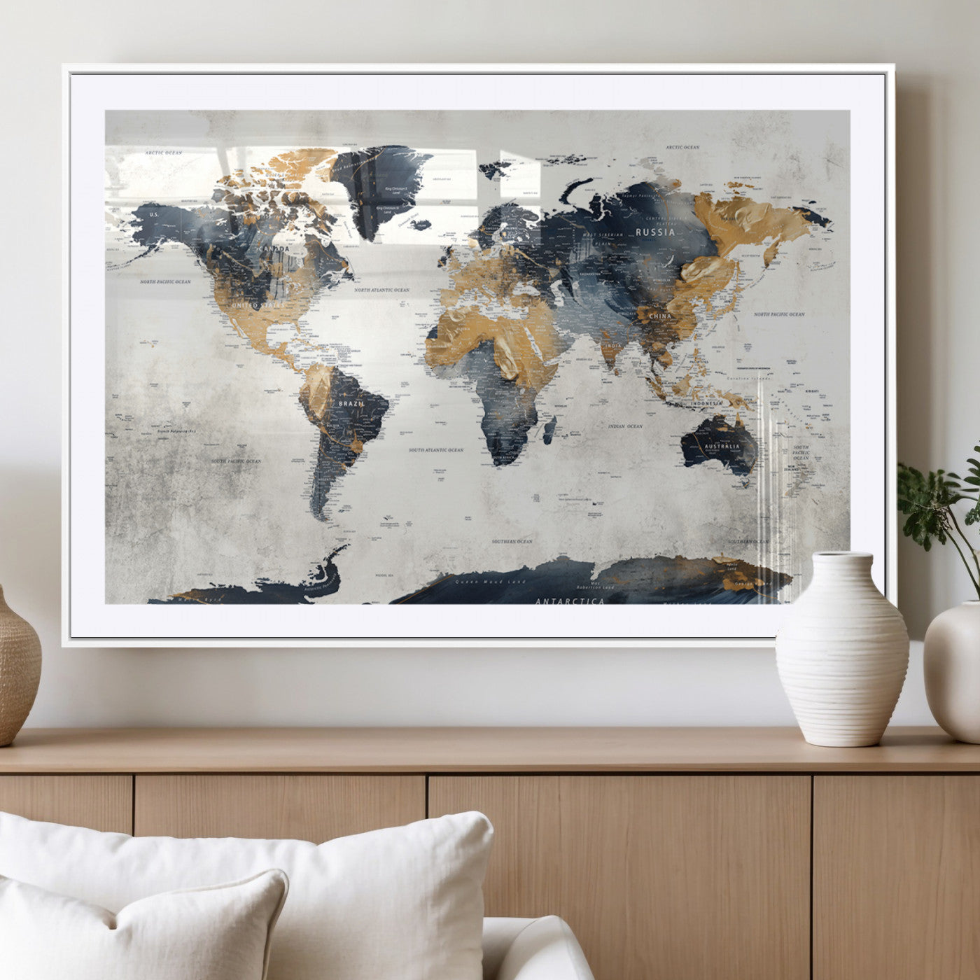 MGC-FP-36x24 - Push Pin World Map Canvas Print – Framed Wall Art for Couples to Track Their Travels – Anniversary