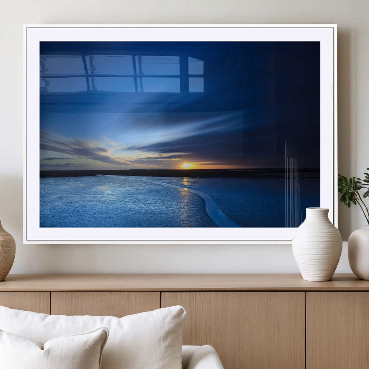MGC-FP-36x24 - Blue Sunset Ocean Canvas Wall Art Print – Serene Coastal Horizon Wall Decor for Home or Office –