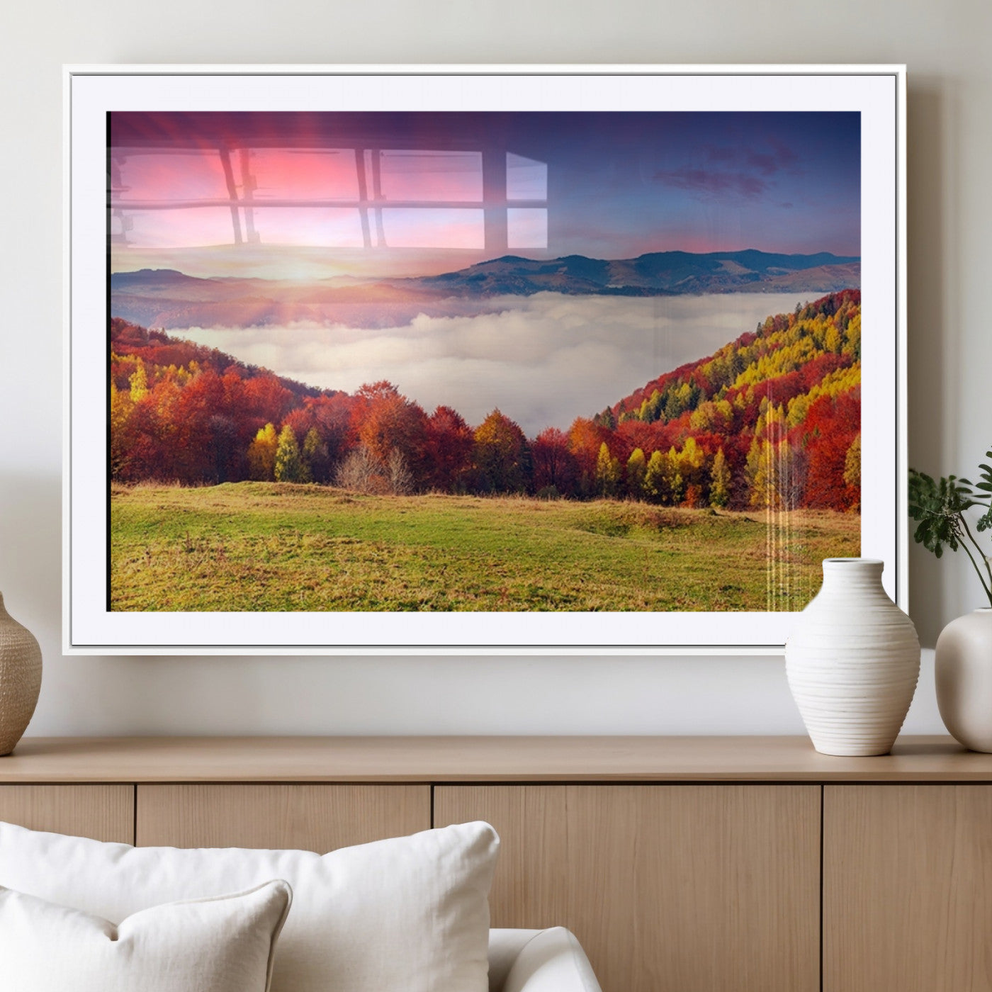MGC-FP-36x24 - Autumn Mountain Foggy Landscape Wall Art Canvas Print | Beautiful Forest Canvas Print | Misty