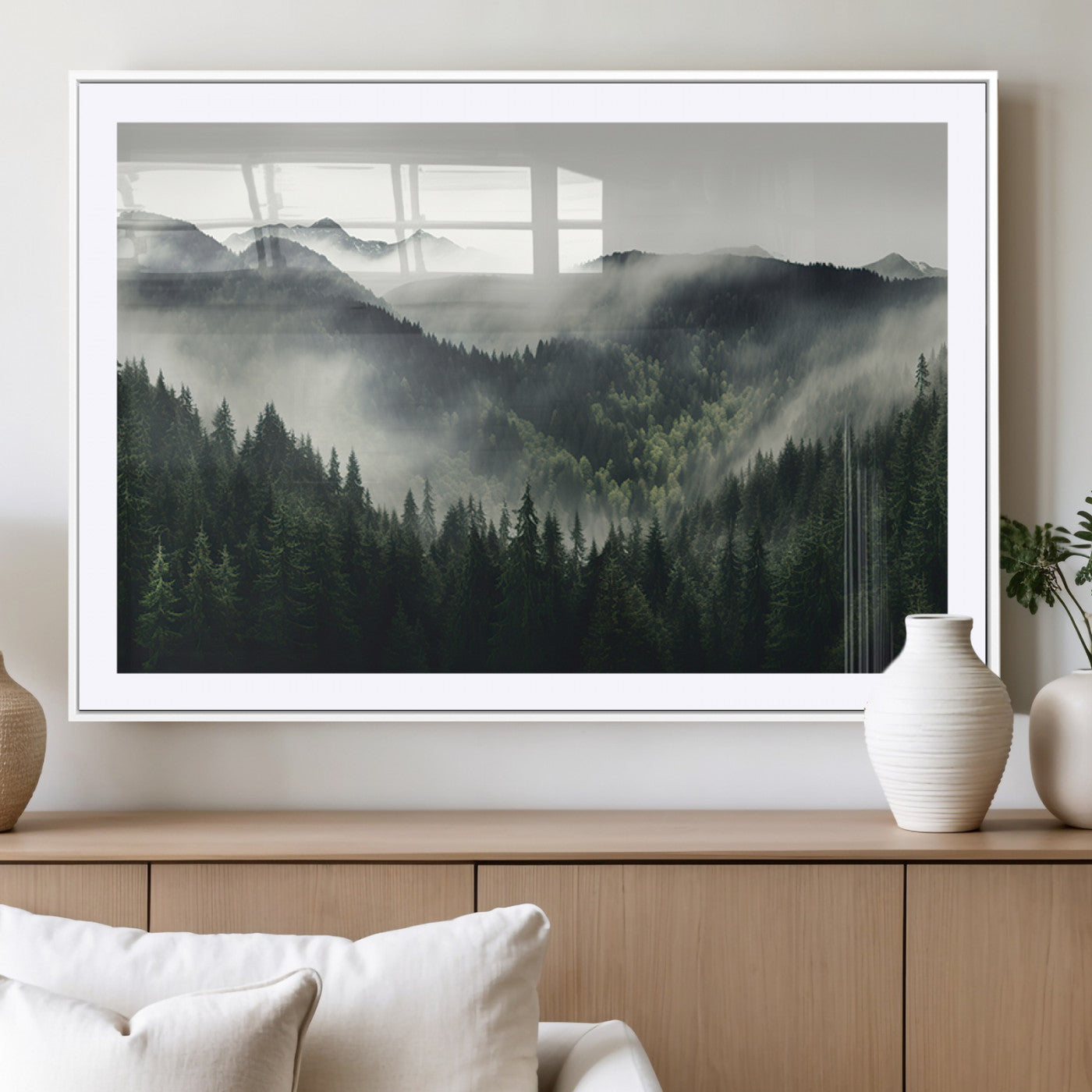 MGC-FP-36x24 - Misty Forest Canvas Print Wall Art Premium Canvas Print a Foggy and Serene Atmosphere
