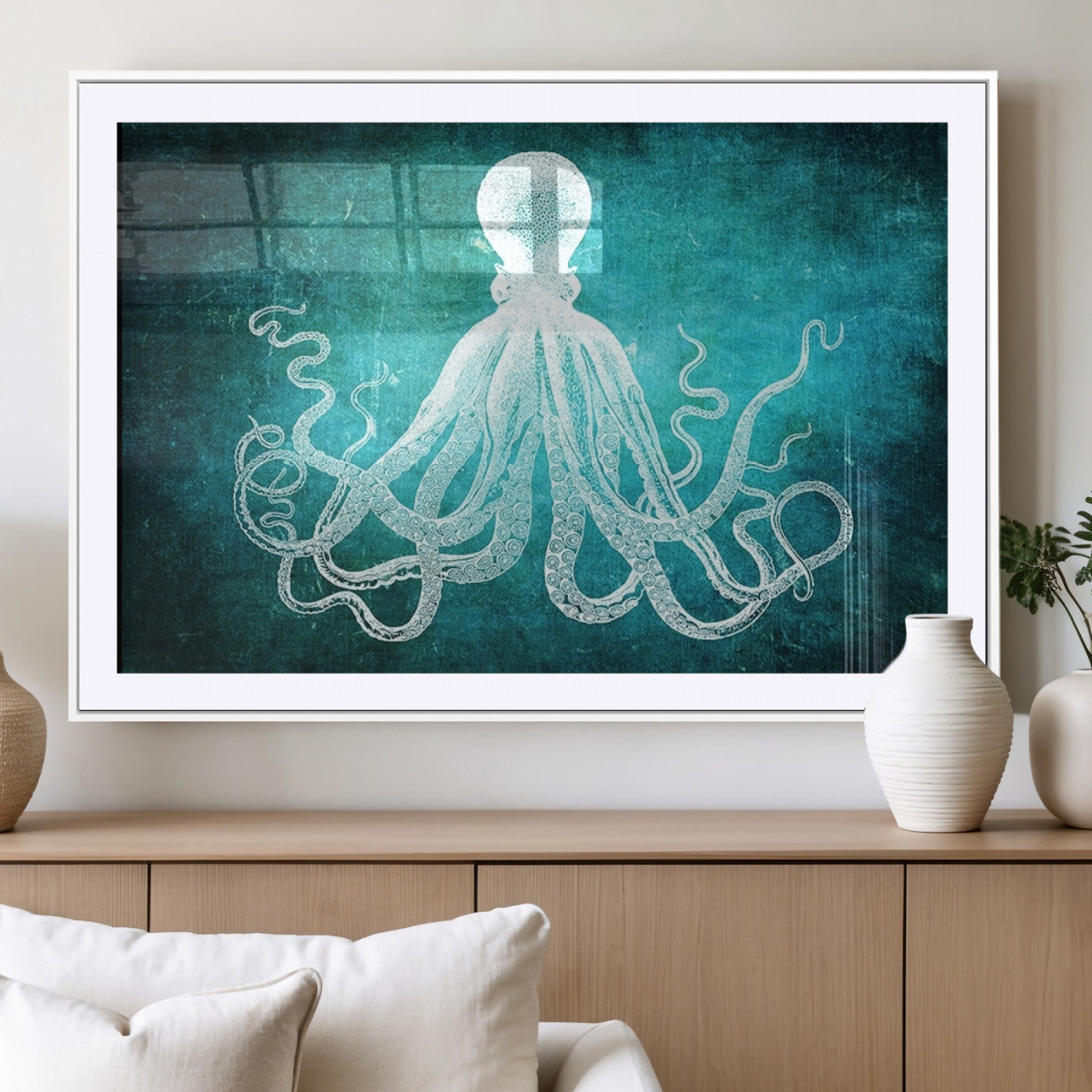MGC-FP-36x24 - Green Octopus Abstract Wall Art Canvas Print
