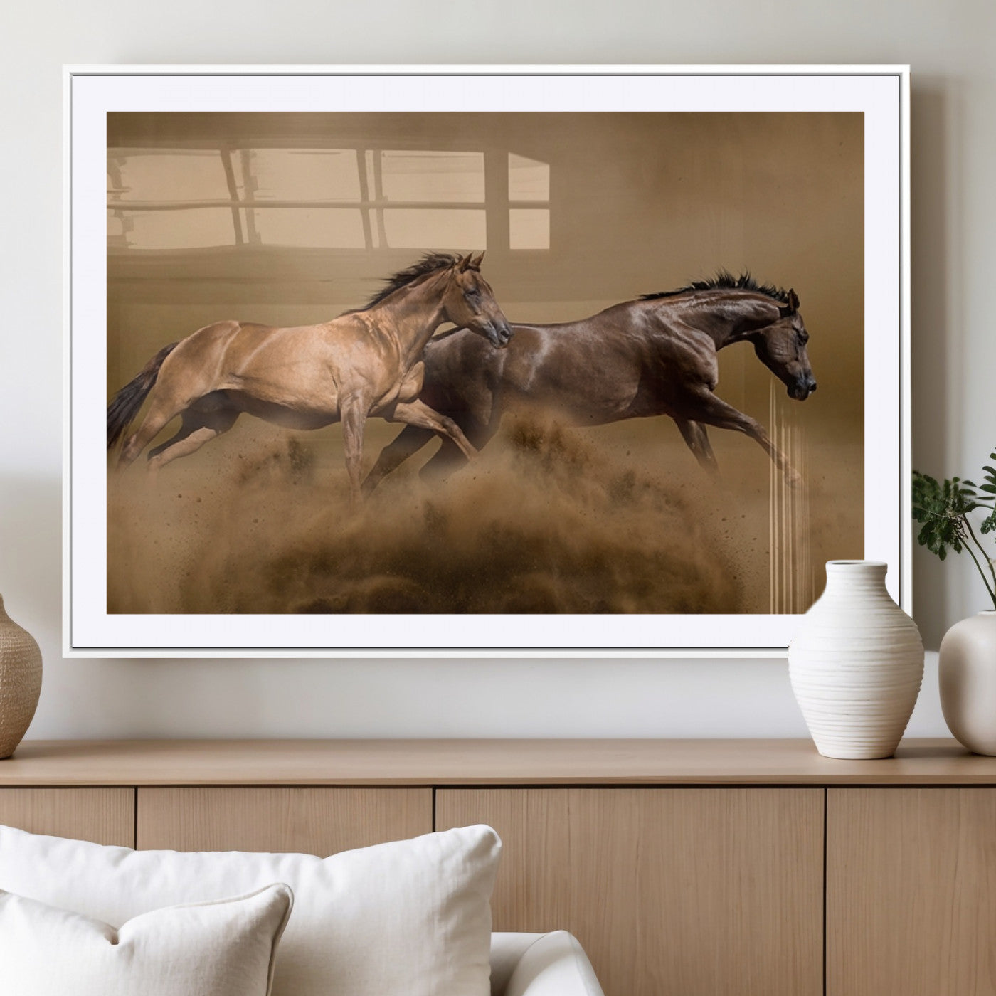 MGC-FP-36x24 - Large Wall Art Animal Canvas Print - Two Running Brown Horses