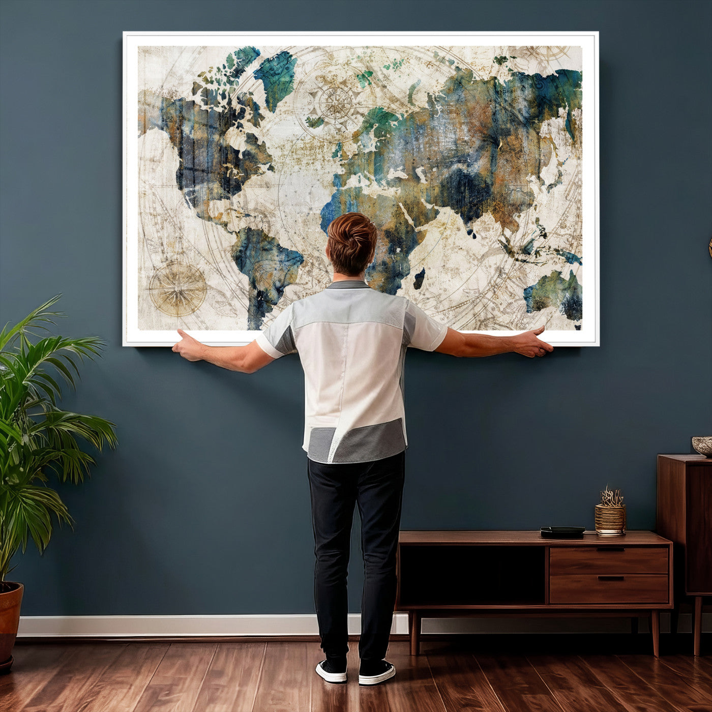 36972-MGV-CV-36X24 - Grunge Abstract World Map Art Print Canvas Print for Office Decor