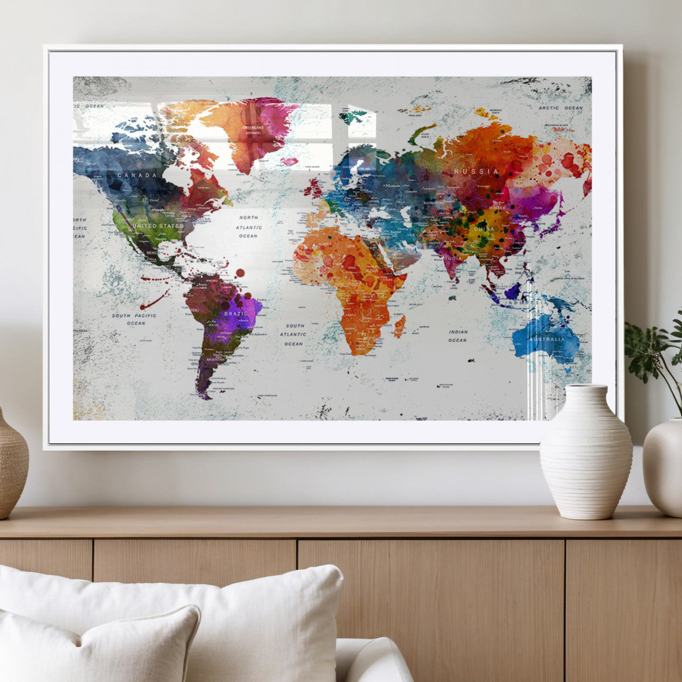 MGC-FP-36x24 - Push Pin World Map Canvas Print – Framed Wall Art for Couples to Track Their Travels – Anniversary