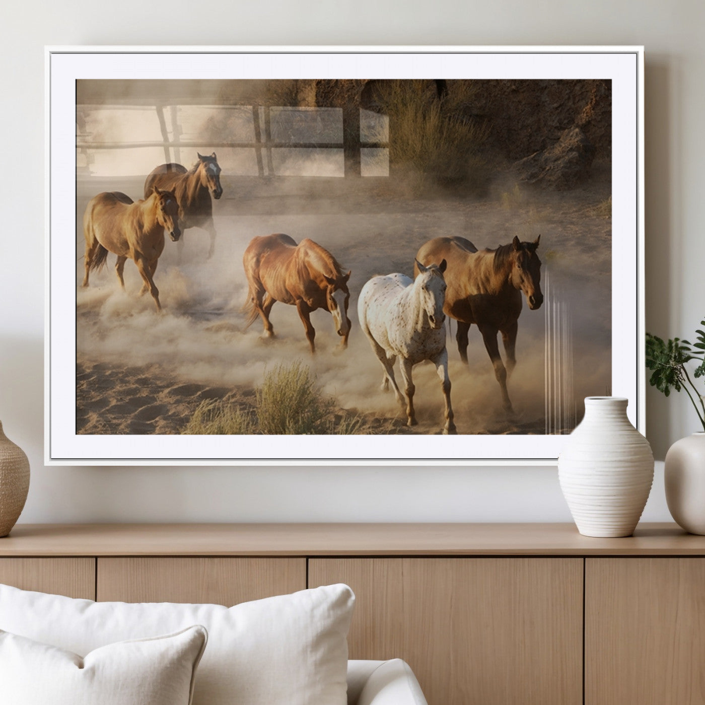 MGC-FP-36x24 - Large Wall Art 5 Horses Running on Sand Canvas Print
