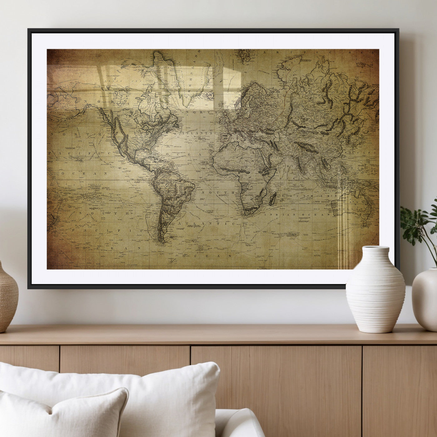MGC-FP-36x24 - Push Pin World Map Canvas Print – Framed Wall Art for Couples to Track Their Travels – Anniversary