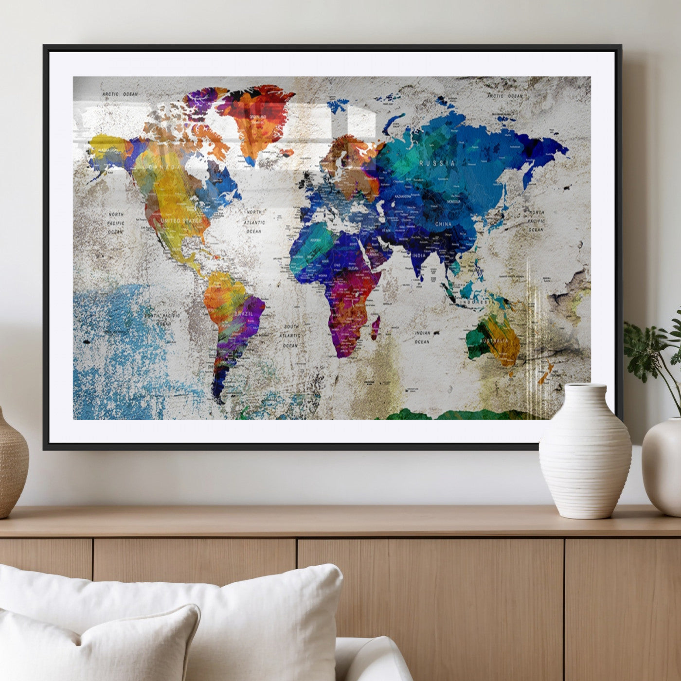 MGC-FP-36x24 - Push Pin World Map Canvas Print – Framed Wall Art for Couples to Track Their Travels – Anniversary
