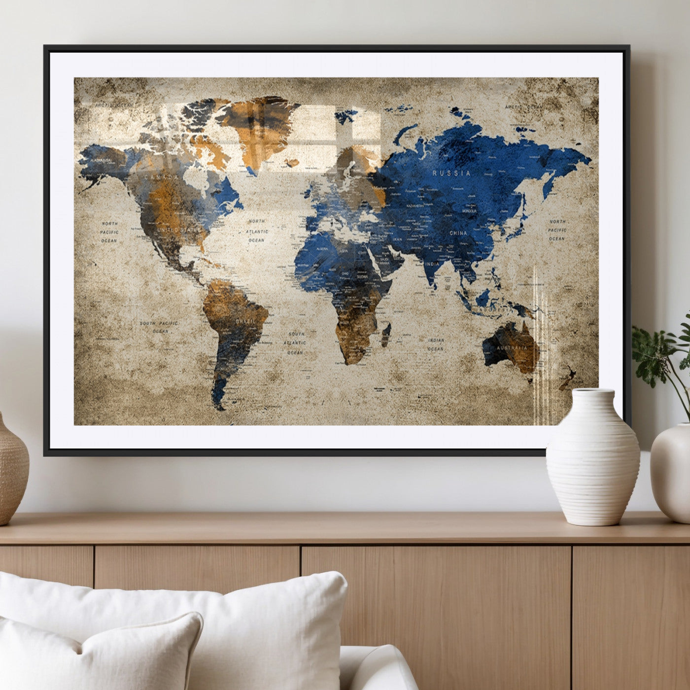 MGC-FP-36x24 - Push Pin World Map Canvas Print – Framed Wall Art for Couples to Track Their Travels – Anniversary